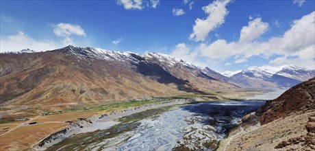 Panorama of Spiti Valley in Himalayas mountains, Himachal Pradesh, India, Asia