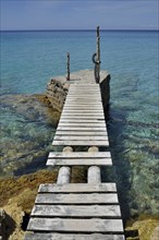 Jetty near the beach of Cala d'Hort, Sant Josep de sa Talaia, Ibiza, Balearic Islands, Spain,