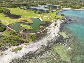 Aerial view of Holohokai Beach Park, Puako, Big Island, Hawaii, USA, North America