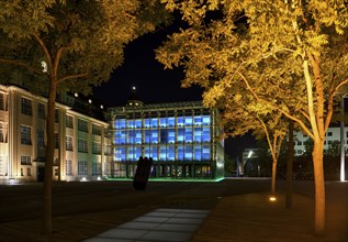 Centre for Art and Media (ZKM) by night, Platz der Menschenrechte, Karlsruhe, Baden-Württemberg,