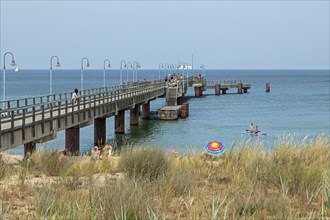 Pier, beach, Göhren, Rügen Island, Mecklenburg-Western Pomerania, Germany, Europe