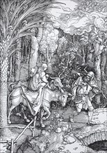 Picture cycle From the Life of the Virgin, the Flight into Egypt, woodcut by Albrecht Dürer,