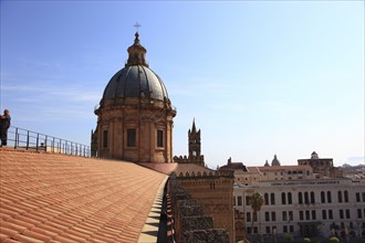 City of Palermo, view from the roof of the Cathedral Maria Santissima Assunta to the baroque dome