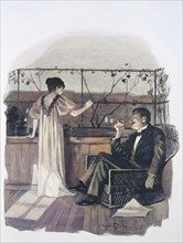 In the evening on the terrace under a southern sky, distinguished couple on holiday, 1880, Italy,