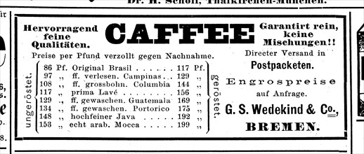 Advertisement for coffee, Wedekind company, Bremen, 1890, Germany, Historic, digitally restored