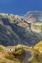 Little house in mountain landscape of island San Antao. Cabo Verde. Africa