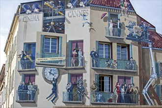 Wall painting Cinéma Cannes about movie stars in the city Cannes, French Riviera,