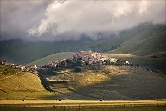 The hill town of Castelluccio di Norcia, Parco Nazionale dei Monti Sibillini, Apennine Mountains,