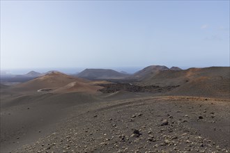 Volcanic landscape in Timanfaya National Park, Lanzarote, Canary Islands, Spain, Europe