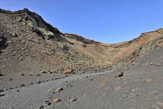 Volcanic crater of Caldera de Los Cuervos volcano, Tias, Lanzarote, Canary Islands, Spain, Europe