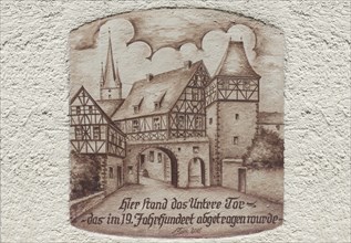 Wall painting, reminder of a medieval town gate, Zeil am Main, Lower Franconia, Bavaria, Germany,