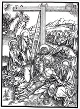 Lamentation of Christ, woodcut by Albrecht Dürer, historical, digitally improved reproduction of an