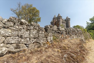 Bousquet castle from the 14th century, classified as a historical monument. Montpeyroux, Aveyron,