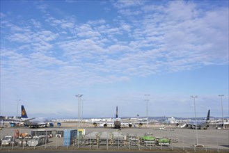 Airport during the corona crisis parked Lufthansa boeing 747, Frankfurt am Main, Hesse, Germany,