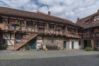 Medieval courtyard of an inn, Lauf an der Pegnitz, Middle Franconia, Bavaria, Germany, Europe