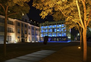 Centre for Art and Media (ZKM) by night, Platz der Menschenrechte, Karlsruhe, Baden-Württemberg,