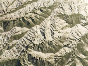 The Gorafe Desert with green surroundings after some rainfalls, aerial view, drone shot, UNESCO