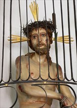 Sculpture, statue of Jesus in the crypt arcades, tomb counter in the arcade of St. Sebastian's