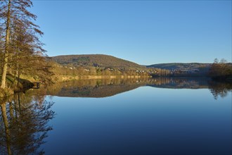 Lake in the morning, Freudenberg am Main, Untermain, Spessart, Odenwald, Franconia,