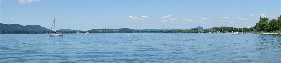 View of Lake Constance from the Mettnau peninsula, Panorama, Radolfzell, Baden-Württemberg,