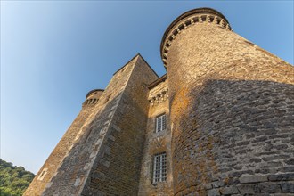 Bousquet castle from the 14th century, classified as a historical monument. Montpeyroux, Aveyron,