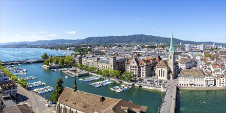 Lake Zurich skyline from above with Lake Zurich panorama in Zurich, Switzerland, Europe