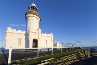 Lighthouse, architecture, design, building, blue sky, seafaring on the coast of Byron bay,