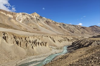 Tsarap river iand Himalayan landscape in Himalayas along Manali-Leh road. Himachal Pradesh, India,