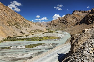 Himalayan landscape in Hiamalayas along Manali-Leh highway. Himachal Pradesh, India, Asia