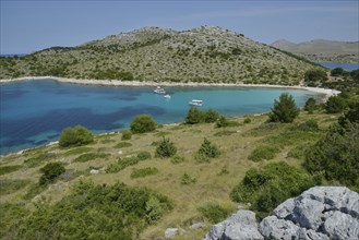 Excursion boats in Lojena Bay, Levrnaka Island, Kornati islands, Kornati National Park, Adriatic,