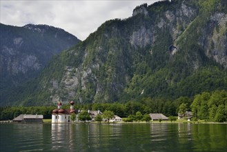 Pilgrimage church of St. Bartholomew on lake Königssee, Upper Bavaria, Bavaria, Germany, Europe