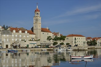 Harbour of Sutivan in front of the Sveti Ivan Church, Sutivan, Island Brac, Dalmatia, Croatia,