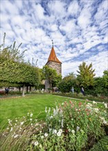 Zoo tower, flowers in the castle garden, Kaiserburg, in autumn, Nuremberg, Middle Franconia,