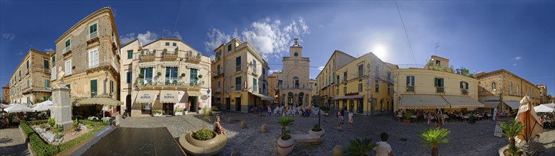 360° panorama in the centre of the medieval old town of Tropea, Piazza Ercole, Tropea, Vibo