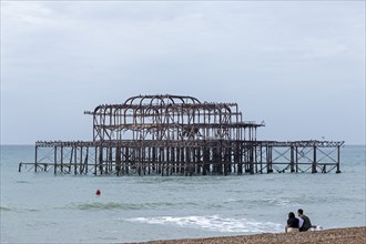 Ruin of the West Pier, destroyed by fire in 2003, Brighton, England, United Kingdom, Europe