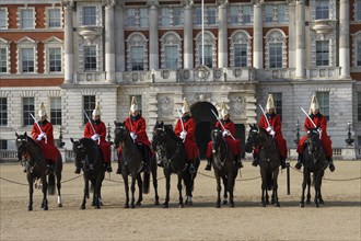 Parade of Horse Guards, soldiers of the Household Cavalry Mounted Regiment, White Hall,