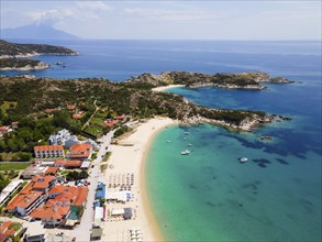 Aerial view, beach, Kalamitsi, Sithonia, Chalkidiki, Central Macedonia, Greece, Europe