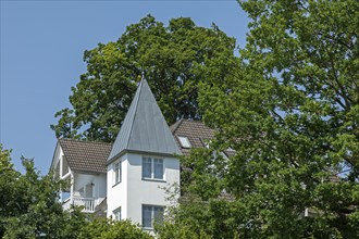 House with tower, spa architecture, Sellin, Rügen Island, Mecklenburg-Western Pomerania, Germany,