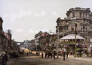 Krestchatik, Street, Kiev, Russia, Ukraine, c. 1890, Historic, digitally enhanced reproduction of a