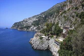 Coastline near Praiano on the Amalfi Coast, Campania, Italy, Europe