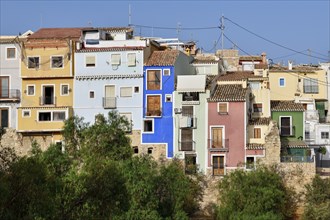 Colourful house facades, La Vila Joiosa, Villajoiosa, Costa Blanca, Valencian Country, Spain,