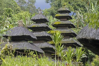 Multi-tiered meru towers at Pura Luhur Batukaru, Hindu temple in Tabanan on southern slope of Mount