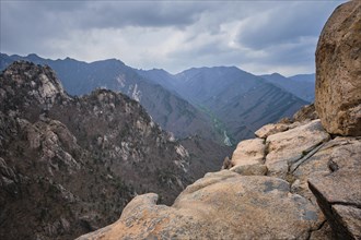 Rocks and stones in cloudy weather. Seoraksan National Park, South Korea, Asia