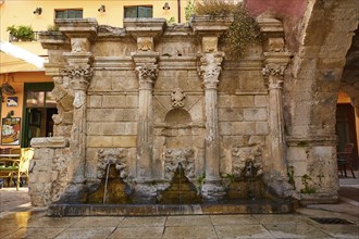 Venetian Old Town, Venetian Lion's Head Fountain, Lion's Heads, Morning Light, Rethimnon, Central