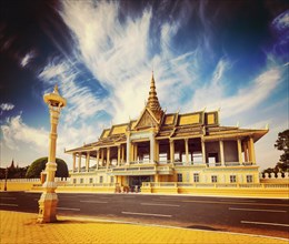 Vintage retro effect filtered hipster style image of Royal Palace complex, Phnom Penh, Cambodia,