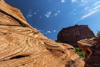 Rock formation, blue sky in Chelly Canyon National Park, Arizona, USA, North America