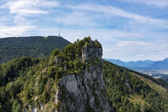 Drone shot, Nockstein with view to Gaisberg, Osterhorngruppe, Flachgau, Land Salzburg, Austria,