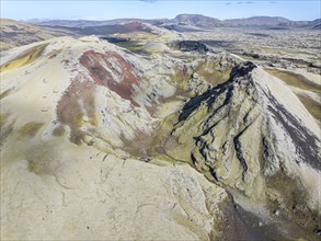 Moss-covered Laki crater or Lakagígar, series of craters, aerial view, interior highlands of