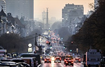 Berlin's landmarks on the busy Kaiserdamm and Bismarckstraße are shrouded in fog during the morning