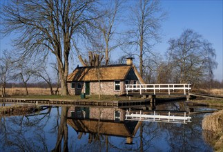 Peat gatherers house in nature reserve the Weerribben in the Dutch province Overijssel